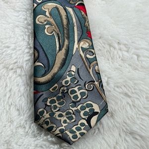 Bigss Mens Necktie Silk Classic Paisley Vintage green,blue, red and silver gray.